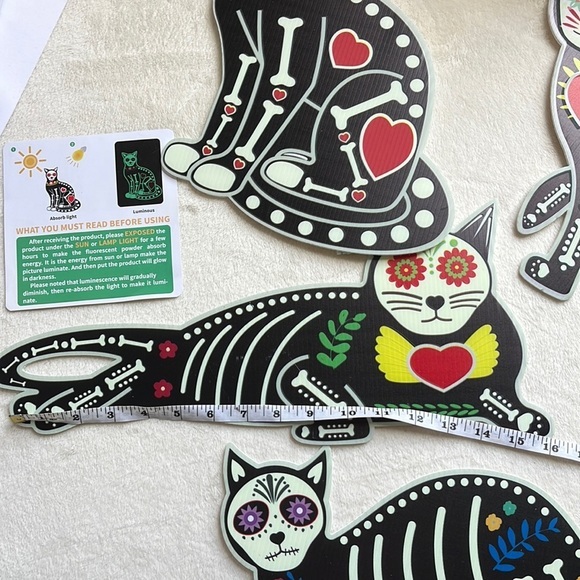 Glow-in-the-Dark Sugar Skull Yard Signs w Black Kittens for Day of the Dead - Picture 3 of 8